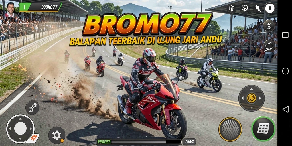 Gameplay BROMO77 yang mendebarkan dan penuh aksi balapan motor.