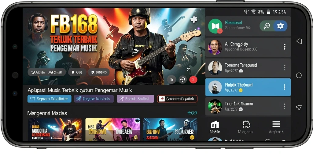 Screenshot FB168 menunjukkan pengguna menikmati fitur musik interaktif.