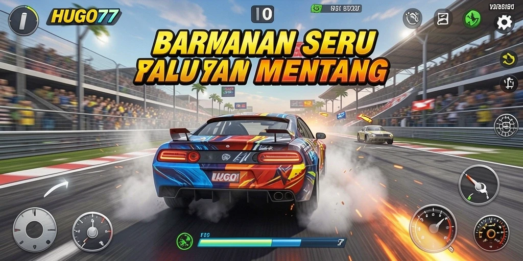 Screenshot HUGO77 menampilkan aksi balapan yang mendebarkan.