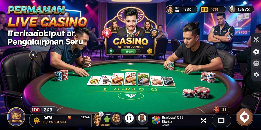 Screenshot ID678 menampilkan dealer live dan suasana permainan kasino.