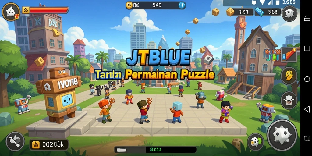 Tampilan gameplay JTBLUE dengan berbagai teka-teki menantang.