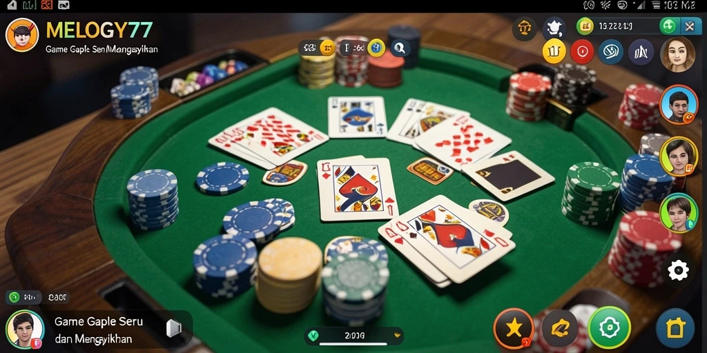 Tampilan gameplay seru di MELODY77 dengan teman-teman dalam permainan Gaple.