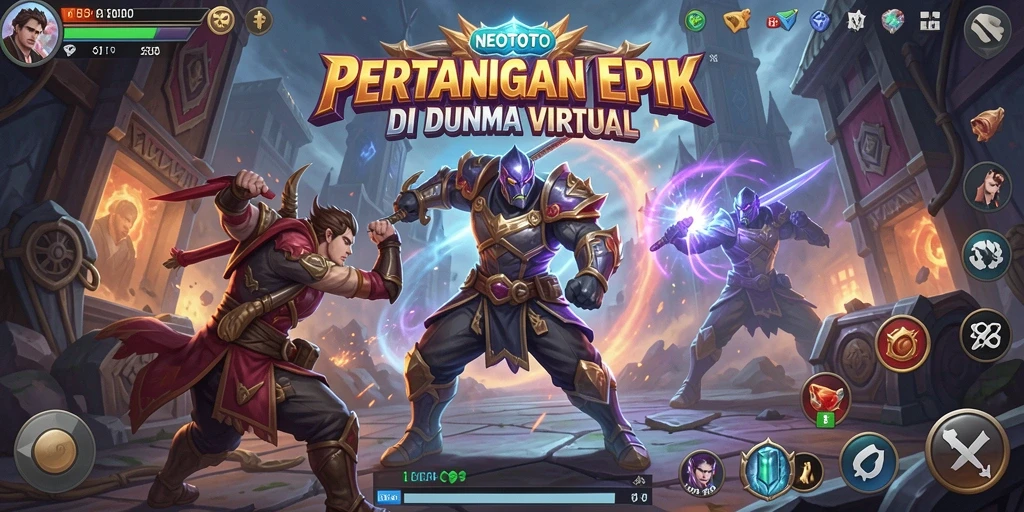 Screenshot gameplay NEOTOTO menunjukkan pertempuran mendebarkan antar karakter.