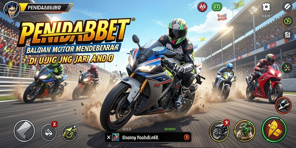 Screenshot utama dari gameplay PENIDABET menampilkan aksi balapan motor yang mendebarkan.