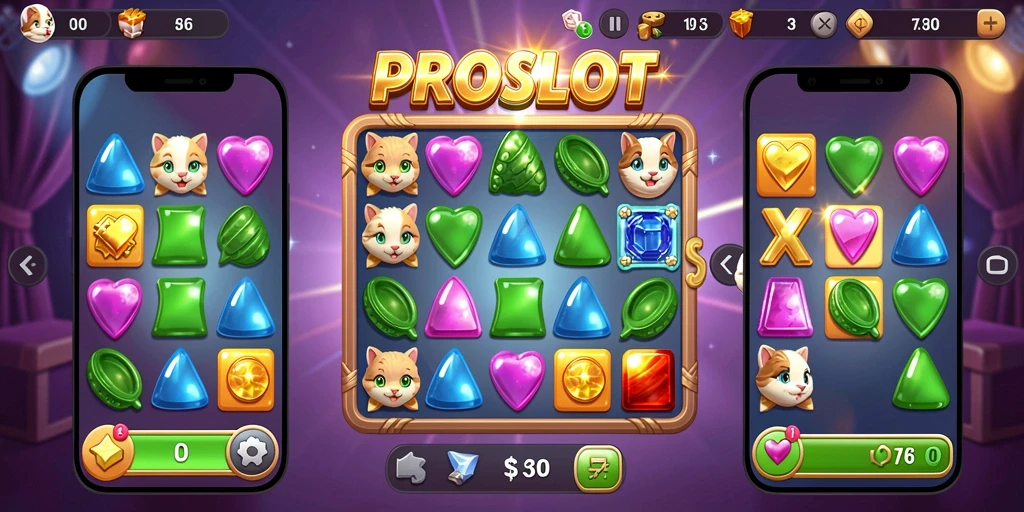 Tampilan gameplay seru dalam PROSLOT yang penuh warna.
