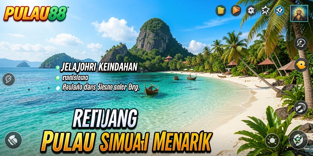 Screenshot gameplay PULAU88 menampilkan pulau yang indah dan berwarna-warni.