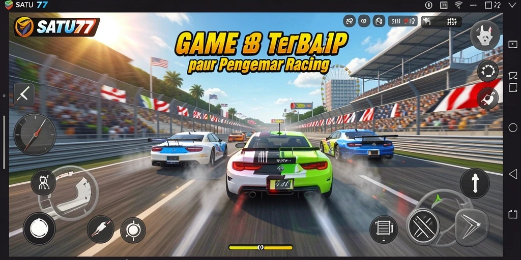 Screenshot SATU77 menampilkan aksi balapan cepat yang mendebarkan.