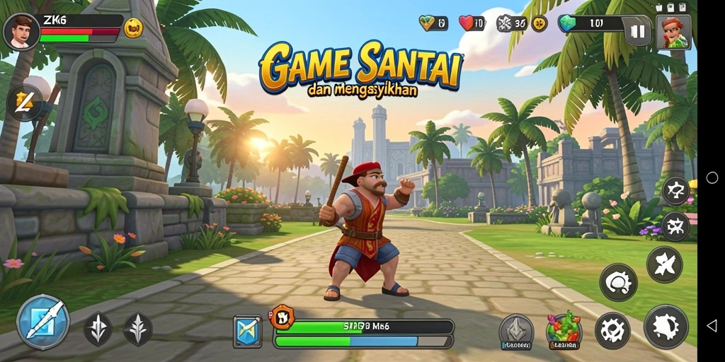 Screenshot dari gameplay ZK6 yang menyenangkan dan penuh warna.