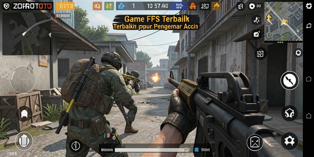 Tampilan gameplay ZOROTOTO yang mendebarkan dalam pertempuran FPS.